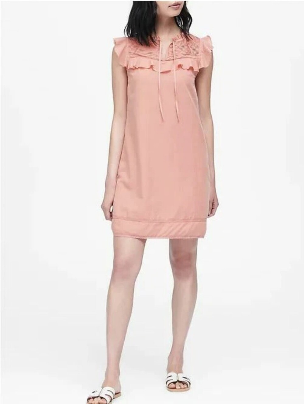 Banana Republic Pink Cotton Tencel Flutter Tie Shift Dress Pintuck Size 14